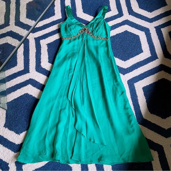 🦚 MONSOON TEAL GREEN BEADED FESTIVE SILK DRESS! - Picture 7 of 16